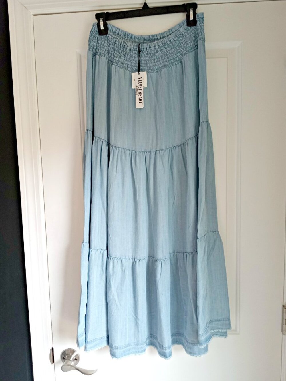 NEW! BOHO SMOCK WAIST RAW HEM MAXI SKIRT